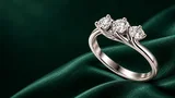 The Three-Stone Ring on emerald silk